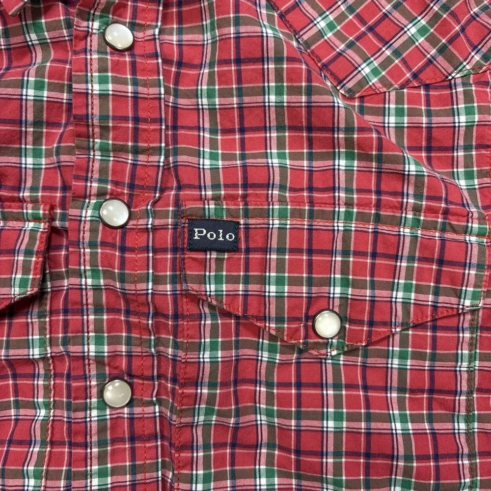 Vintage Polo Ralph Lauren Boys Small (8) Western Plaid Pearl Snap Long Sleeve